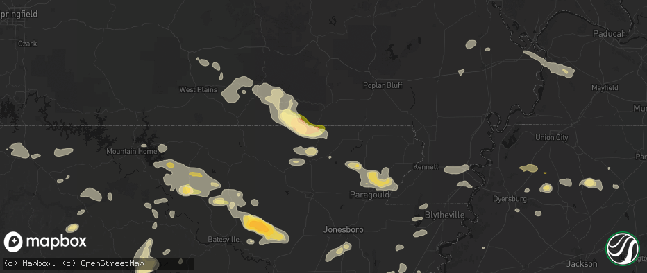 Hail map in Maynard, AR on June 13, 2026