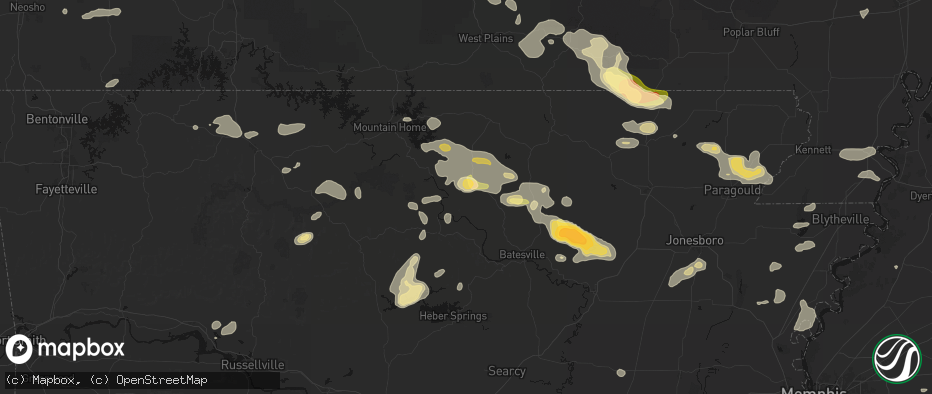 Hail map in Melbourne, AR on June 13, 2026