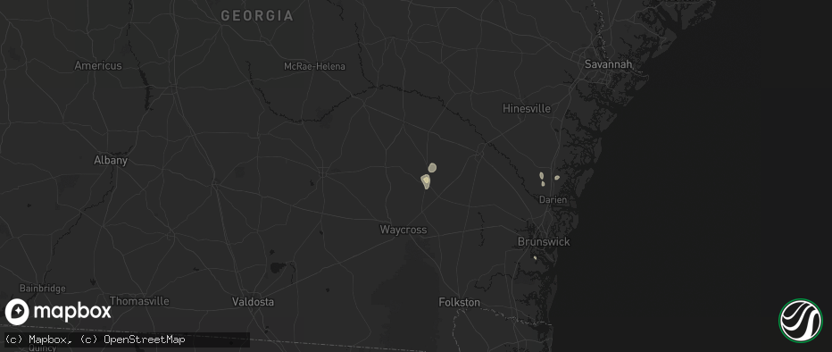 Hail map in Mershon, GA on June 13, 2026