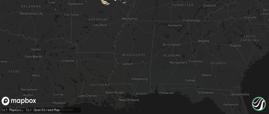 Hail map in Mississippi on June 13, 2026