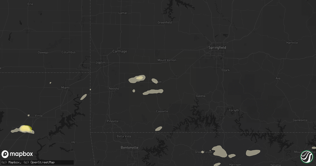 Hail map in Monett, MO on June 13, 2026