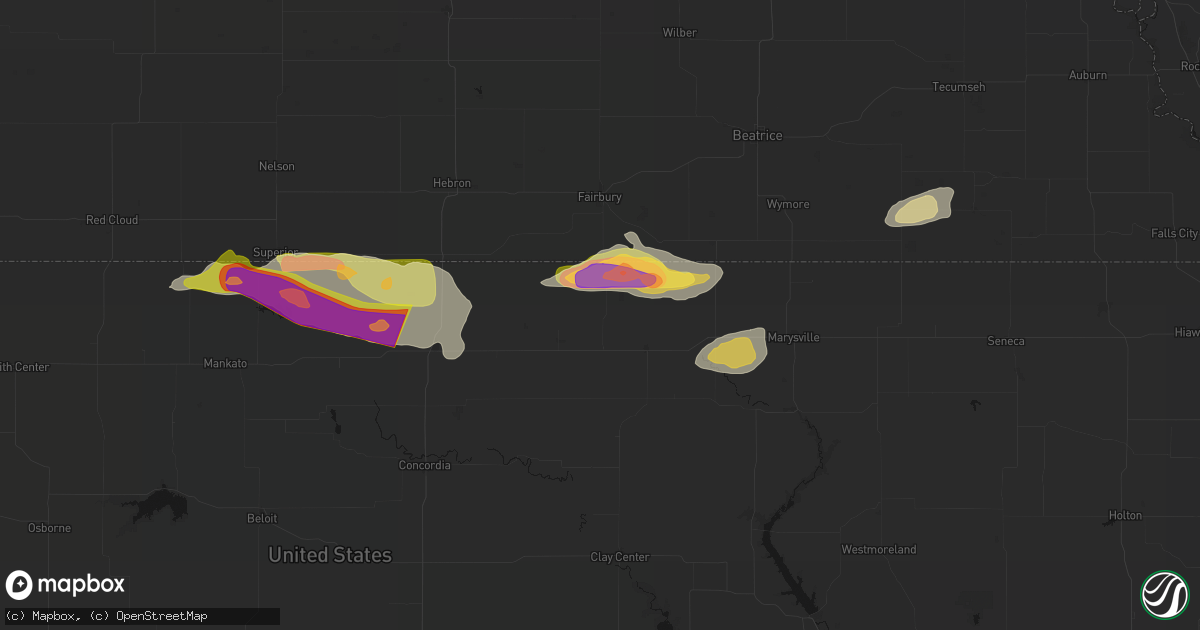 Hail map in Morrowville, KS on June 13, 2026