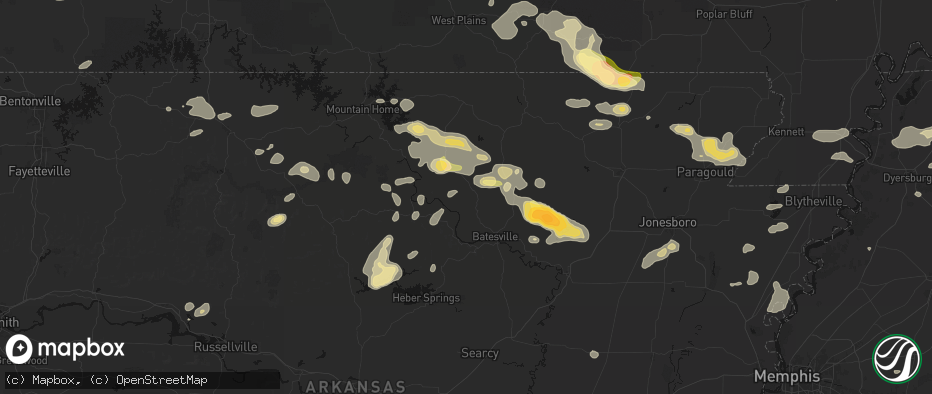 Hail map in Mount Pleasant, AR on June 13, 2026