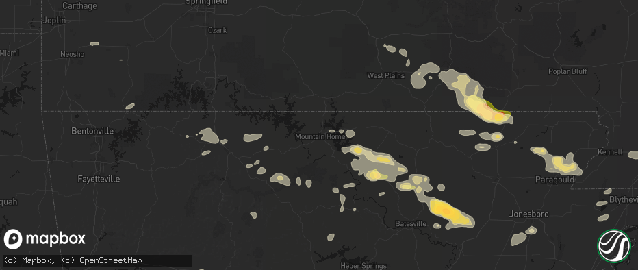 Hail map in Mountain Home, AR on June 13, 2026