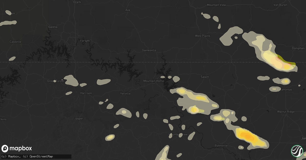 Hail map in Mountain Home, AR on June 13, 2026