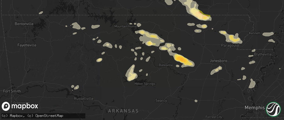 Hail map in Mountain View, AR on June 13, 2026
