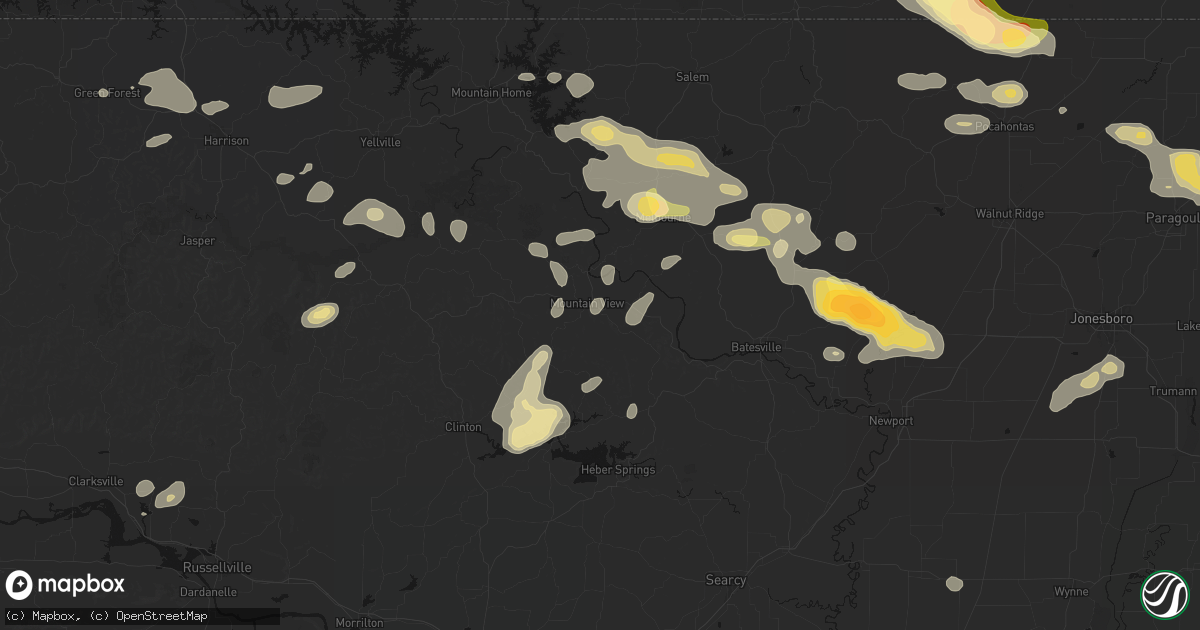 Hail map in Mountain View, AR on June 13, 2026