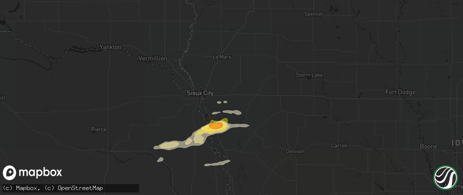 Hail map in Moville, IA on June 13, 2026