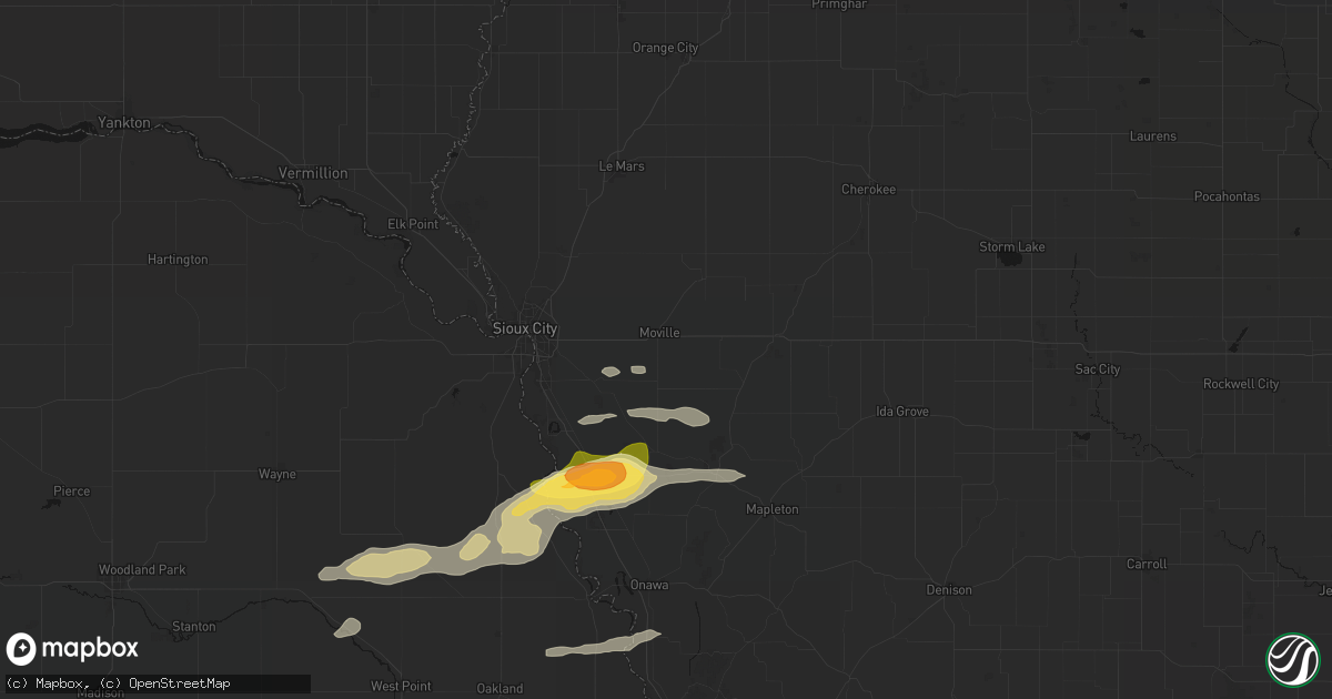 Hail map in Moville, IA on June 13, 2026