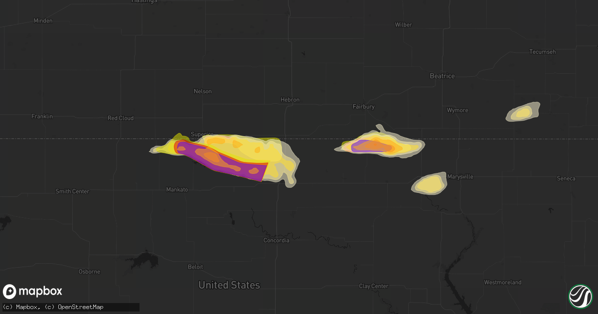 Hail map in Munden, KS on June 13, 2026