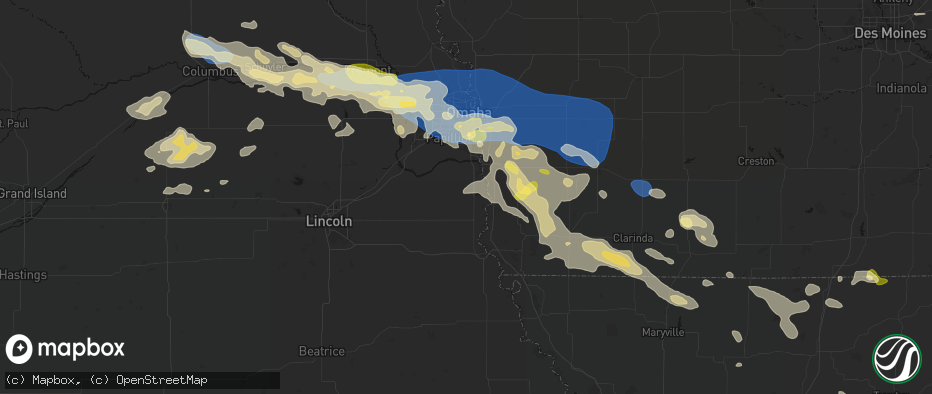 Hail map in Murray, NE on June 13, 2026