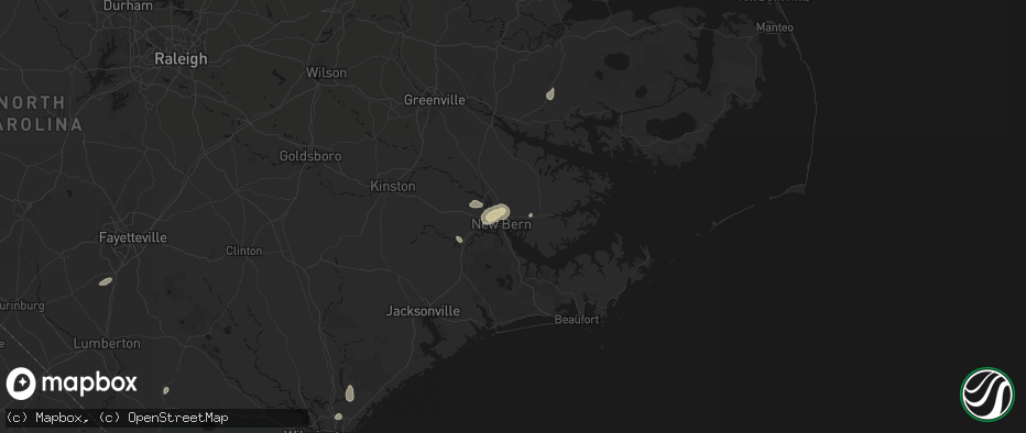 Hail map in New Bern, NC on June 13, 2026
