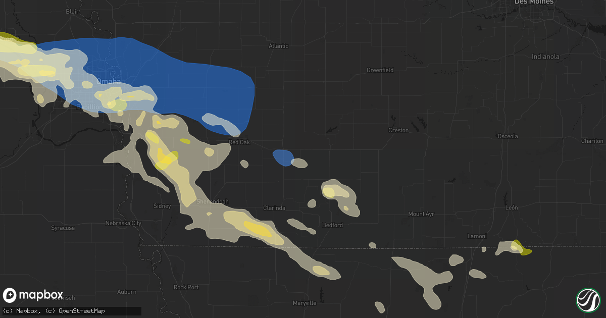 Hail map in Nodaway, IA on June 13, 2026