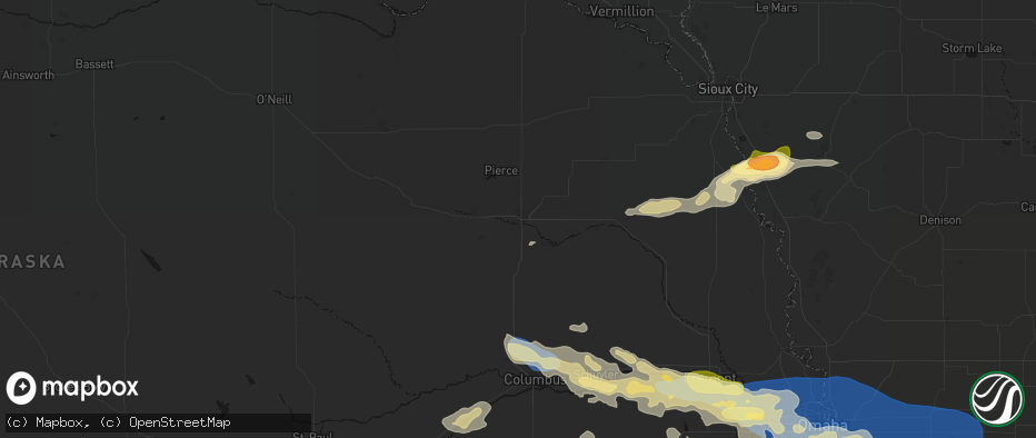 Hail map in Norfolk, NE on June 13, 2026
