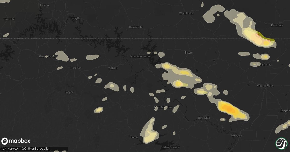 Hail map in Norfork, AR on June 13, 2026