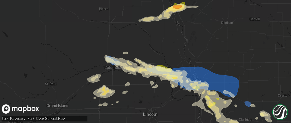 Hail map in North Bend, NE on June 13, 2026