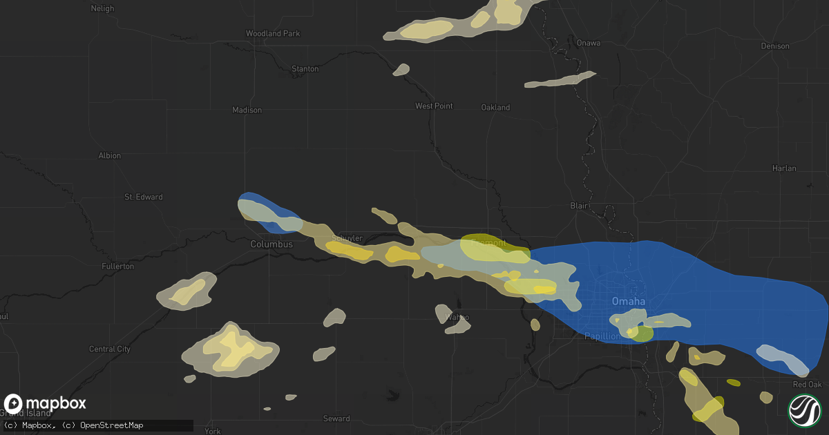 Hail map in North Bend, NE on June 13, 2026