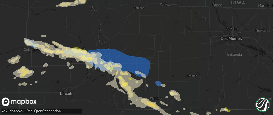 Hail map in Oakland, IA on June 13, 2026