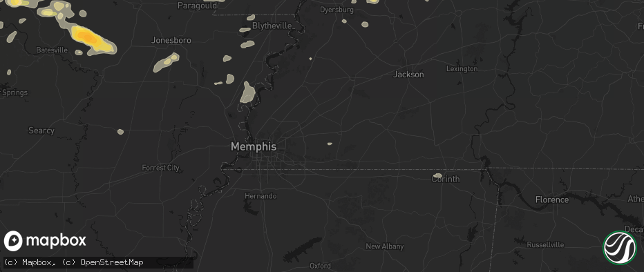 Hail map in Oakland, TN on June 13, 2026