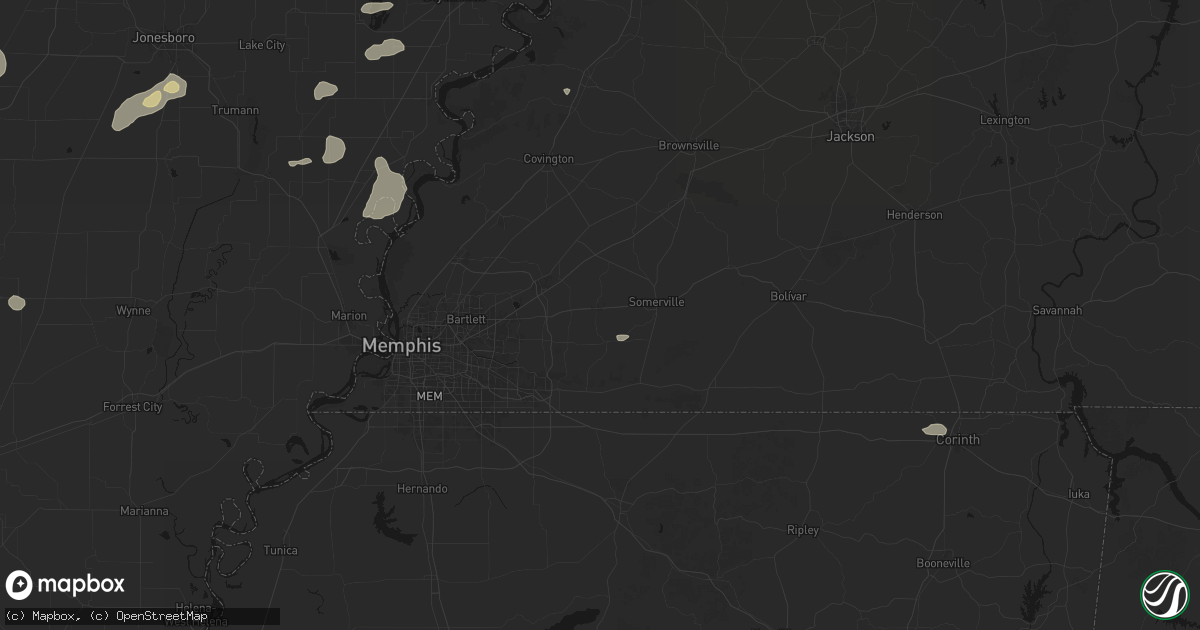 Hail map in Oakland, TN on June 13, 2026