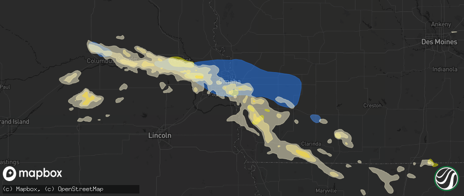 Hail map in Offutt Afb, NE on June 13, 2026