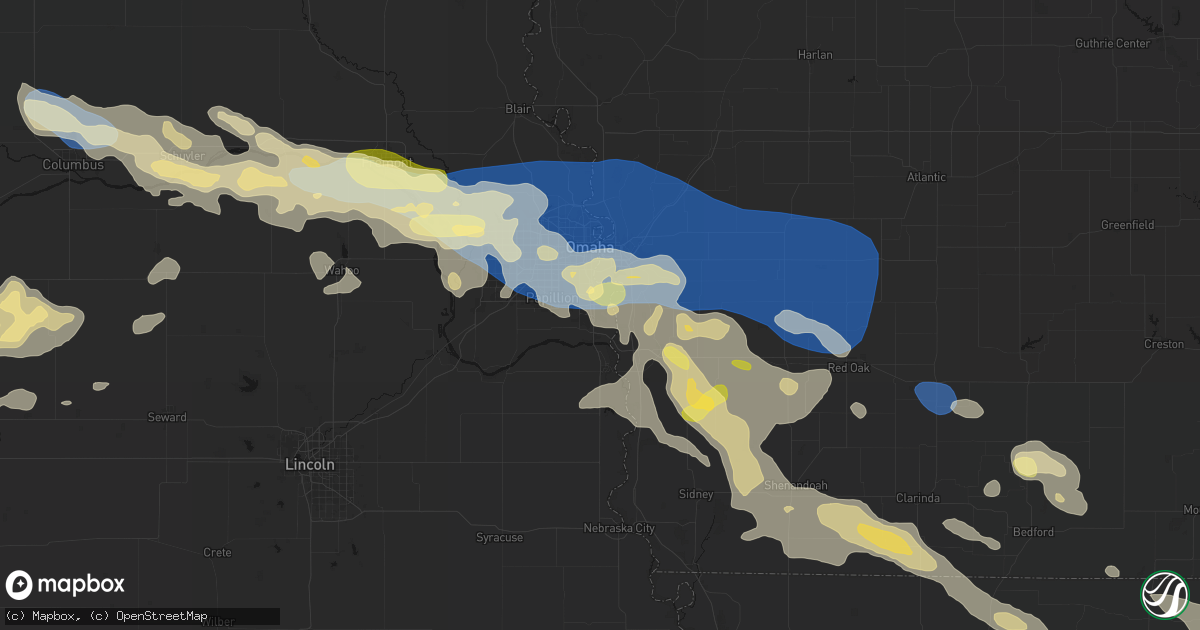 Hail map in Offutt Afb, NE on June 13, 2026