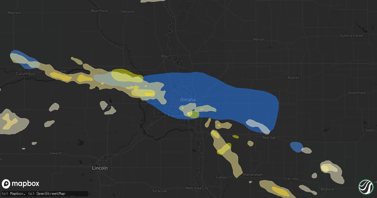 Hail map in Omaha, NE on June 13, 2026