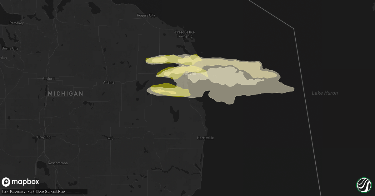 Hail map in Ossineke, MI on June 13, 2026