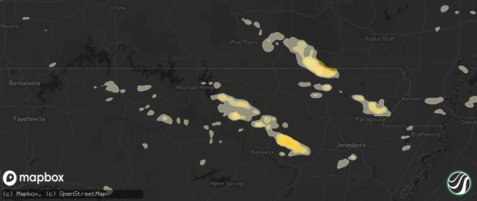 Hail map in Oxford, AR on June 13, 2026