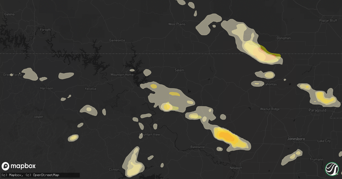 Hail map in Oxford, AR on June 13, 2026