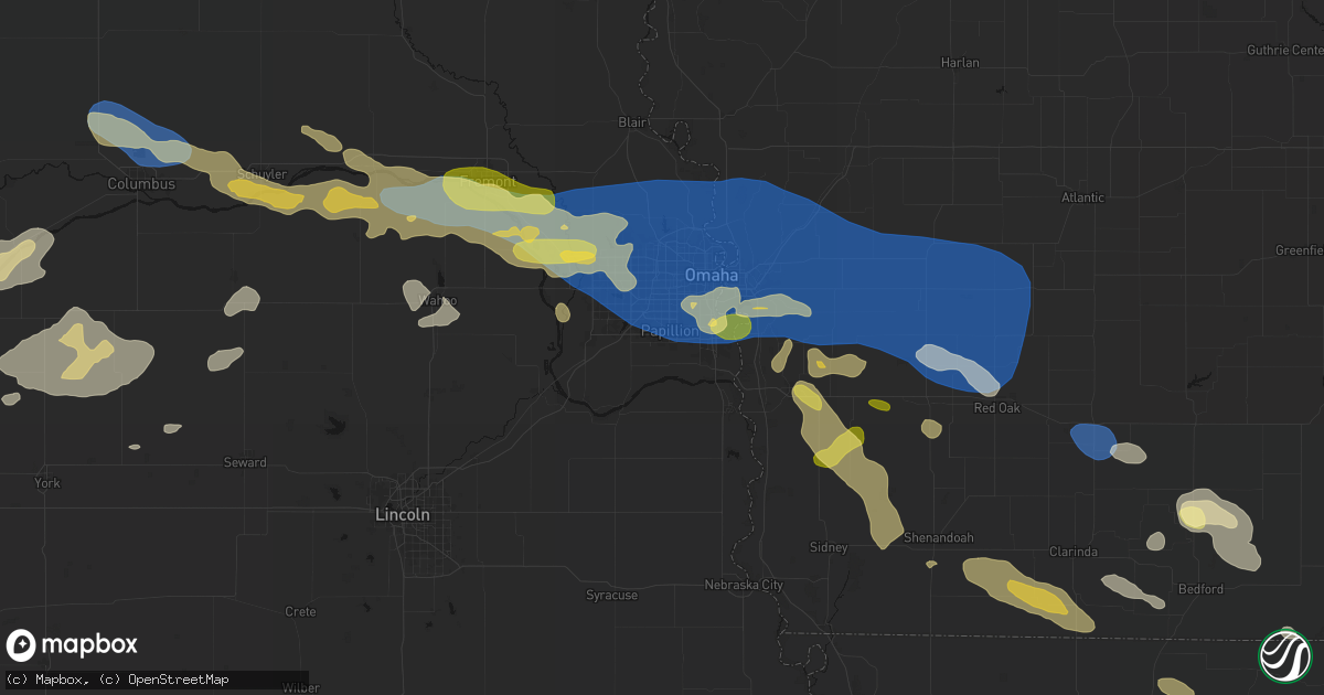 Hail map in Papillion, NE on June 13, 2026