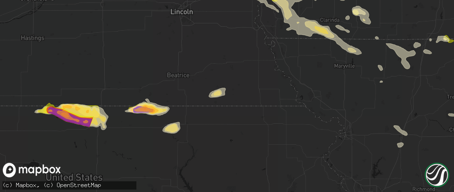 Hail map in Pawnee City, NE on June 13, 2026
