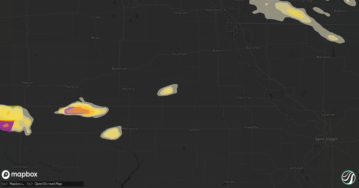 Hail map in Pawnee City, NE on June 13, 2026