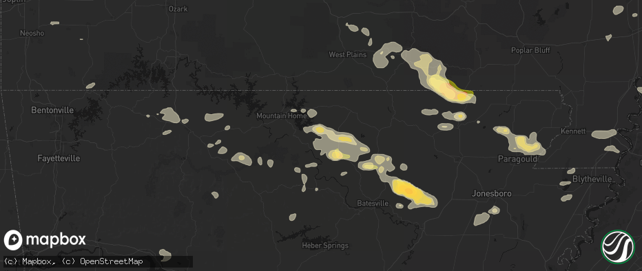 Hail map in Pineville, AR on June 13, 2026