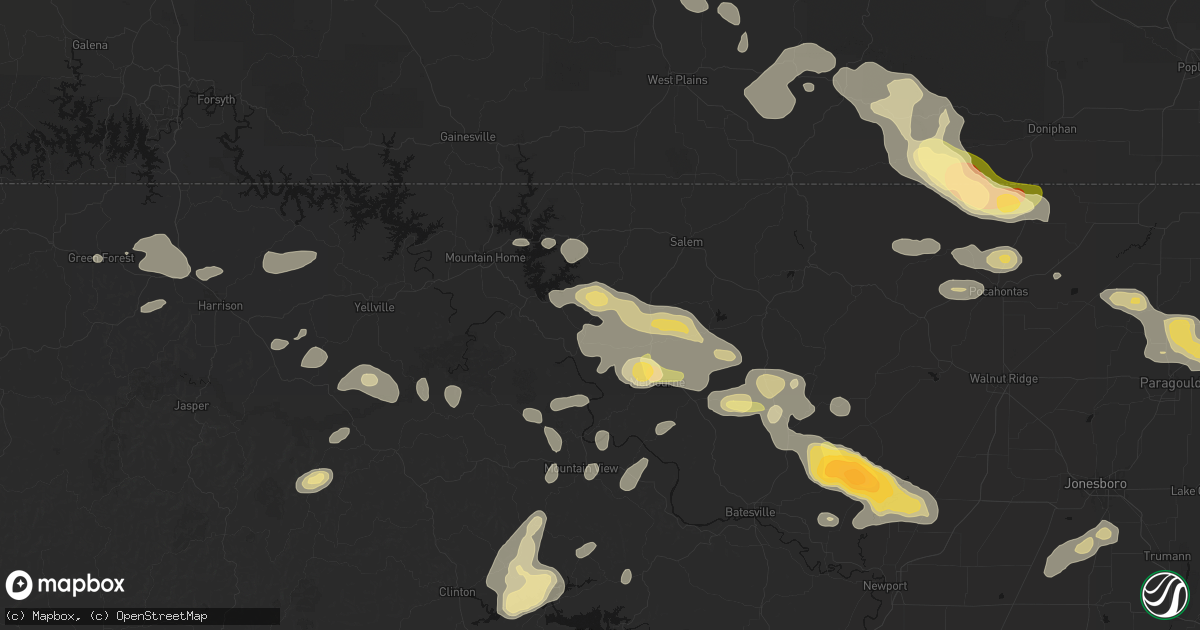 Hail map in Pineville, AR on June 13, 2026