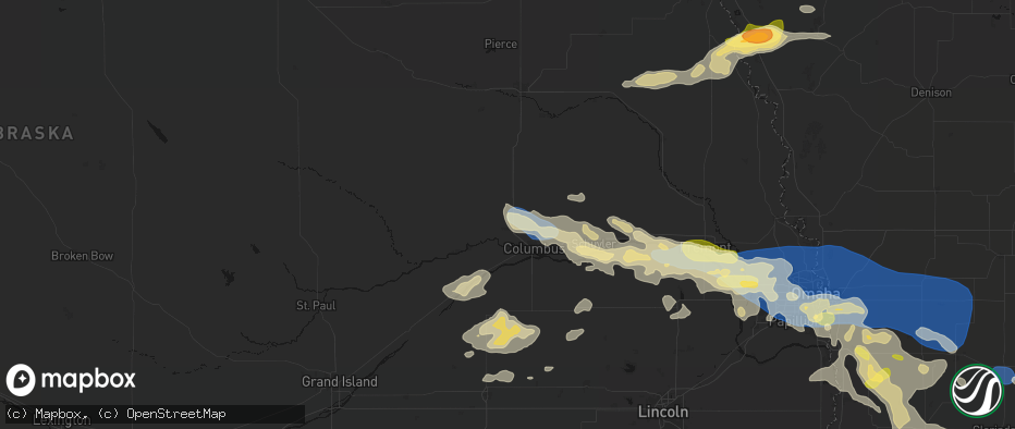 Hail map in Platte Center, NE on June 13, 2026