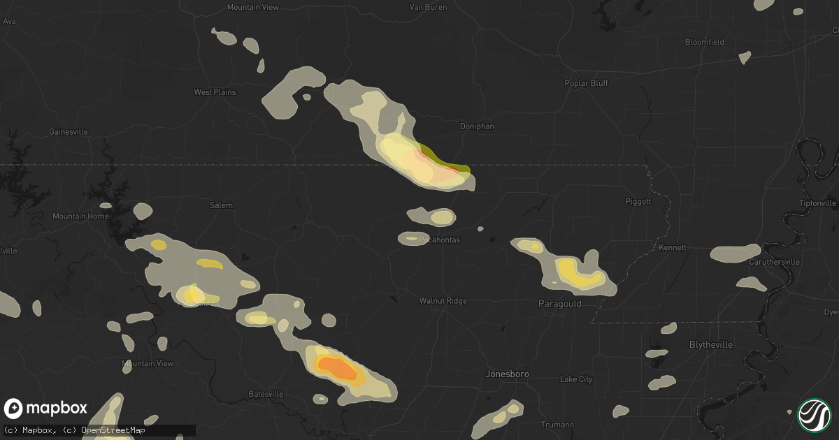 Hail map in Pocahontas, AR on June 13, 2026