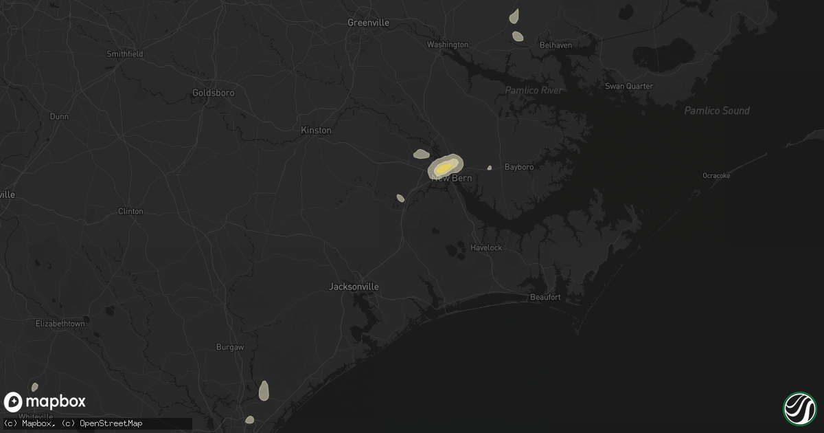 Hail map in Pollocksville, NC on June 13, 2026