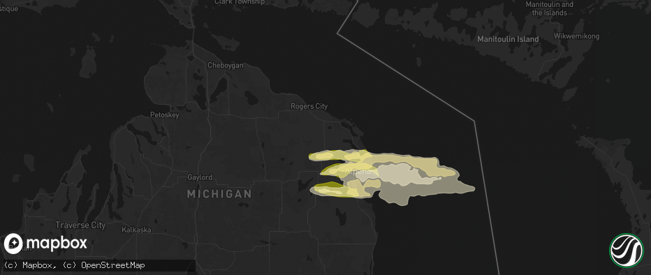 Hail map in Posen, MI on June 13, 2026