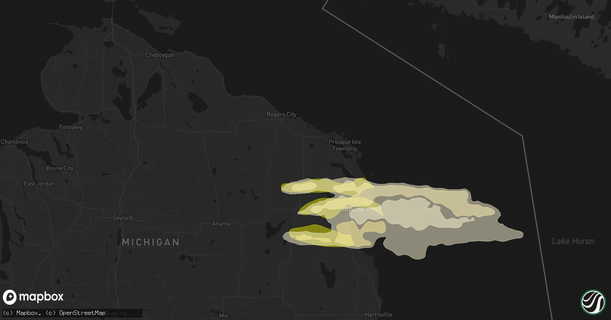 Hail map in Posen, MI on June 13, 2026