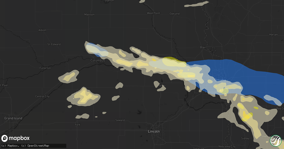 Hail map in Prague, NE on June 13, 2026