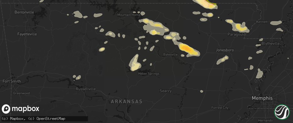 Hail map in Prim, AR on June 13, 2026