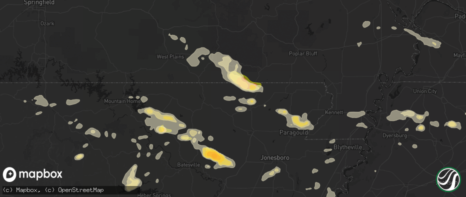 Hail map in Ravenden Springs, AR on June 13, 2026
