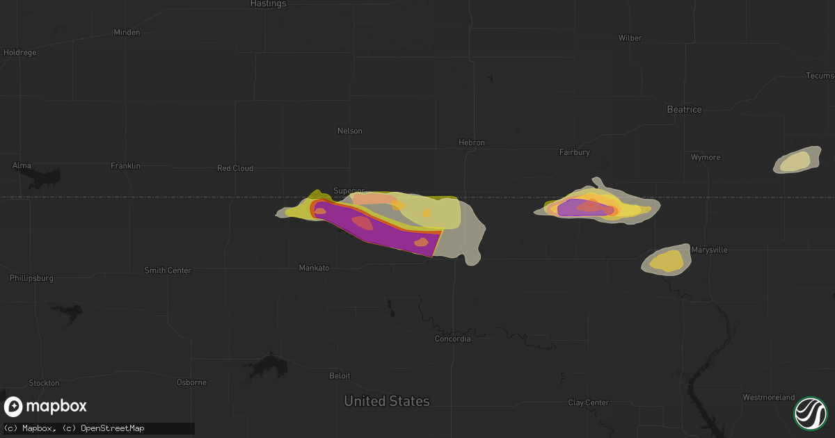 Hail map in Republic, KS on June 13, 2026