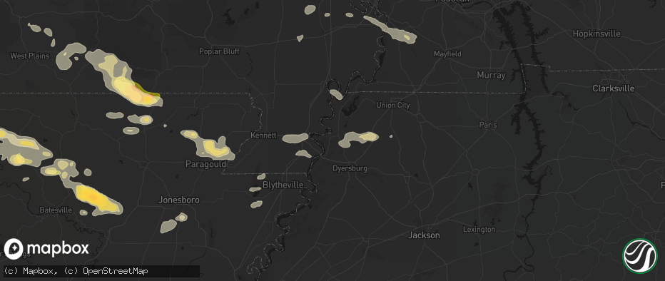 Hail map in Ridgely, TN on June 13, 2026