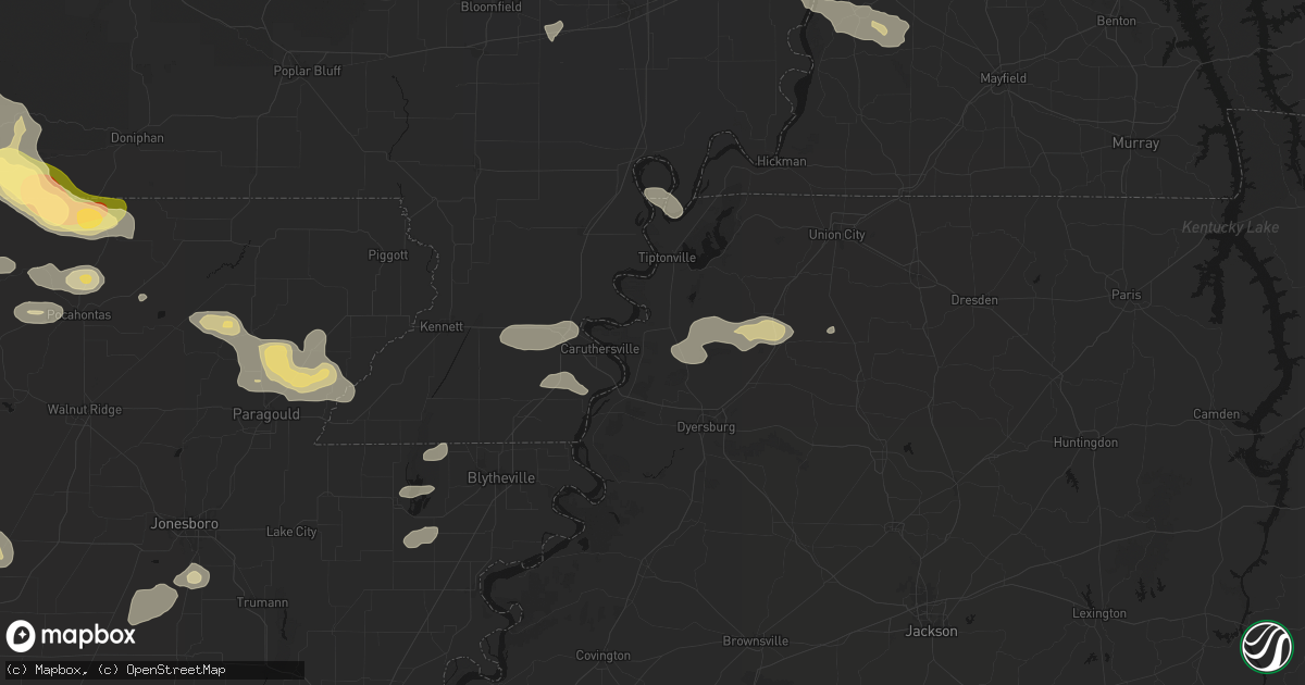 Hail map in Ridgely, TN on June 13, 2026