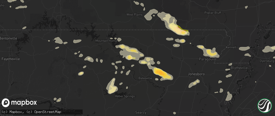 Hail map in Sage, AR on June 13, 2026