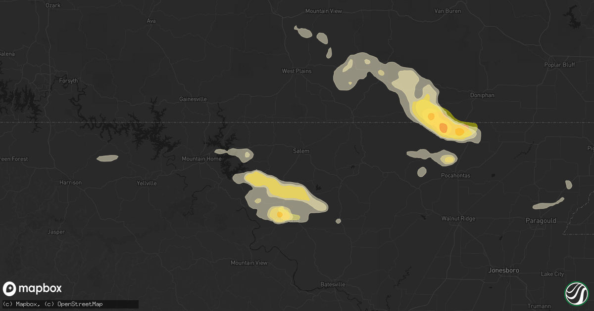 Hail map in Salem, AR on June 13, 2026
