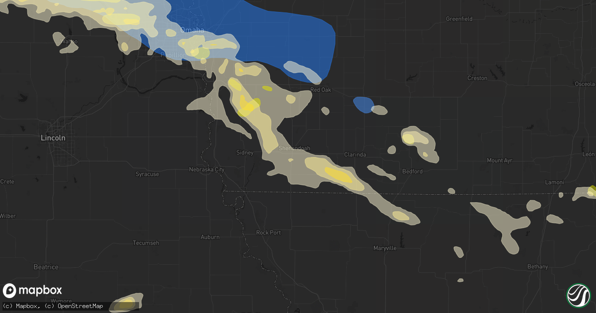 Hail map in Shenandoah, IA on June 13, 2026