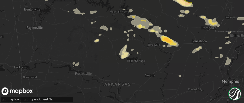 Hail map in Shirley, AR on June 13, 2026
